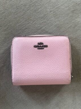 Coach Small Pink Pebbled Leather Zip Wallet with Silver Logo